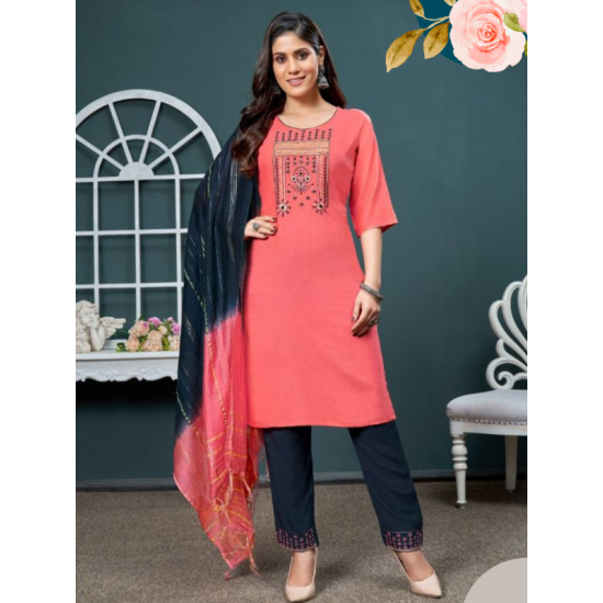 Embroidery Kurtis with Bottom Dupatta Set