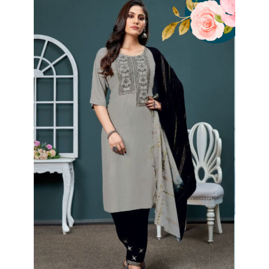 Embroidery Kurtis with Bottom Dupatta Set