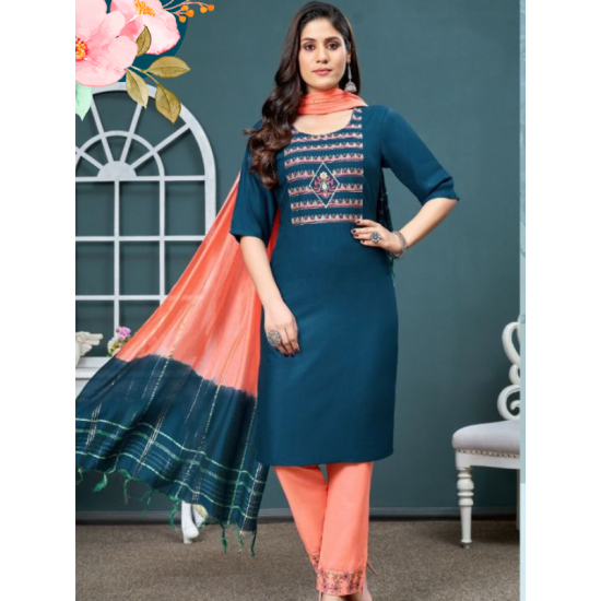 Embroidery Kurtis with Bottom Dupatta Set