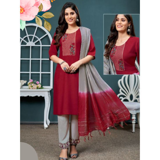 Embroidery Kurtis with Bottom Dupatta Set