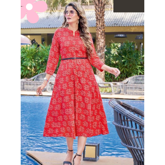 Super Cool Printed Kurtis With Belt 3XL