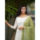 Fancy Mirror Work White Long Gown With Leheriya Dupatta