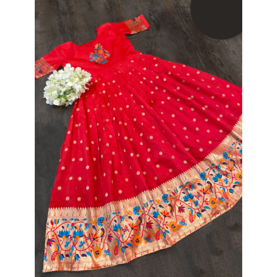 Latest Classic Paithani Red Readymade Long Gown