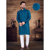 Cotton Mirror Work Men's Kurta with Pajama Set Medium