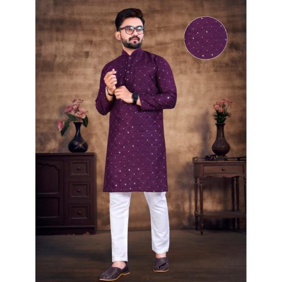 Cotton Mirror Work Men's Kurta with Pajama Set Large