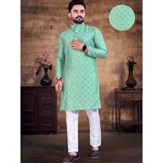 Cotton Mirror Work Men's Kurta with Pajama Set Medium