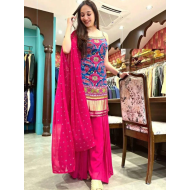 Fancy Lace With Sleeve Kurta With Palazzo and Dupatta set