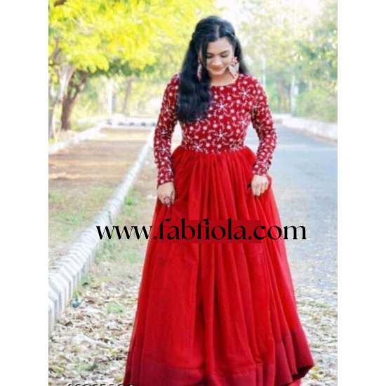 Georgette Red Embroidery  Party Gown