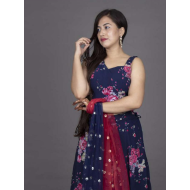 Floral Print Crop Top Lehenga With Dupatta