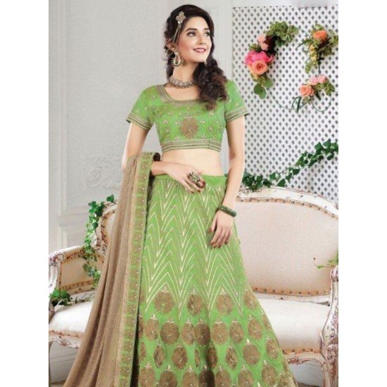 Art Silk Green color Embroidered Lehenga Choli Readymade