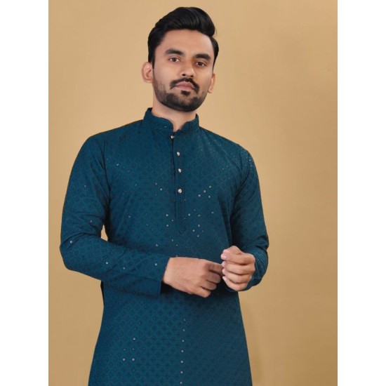 Heavy Golden Mirror Cotton Rayon Men's Kurta with Pajama Set