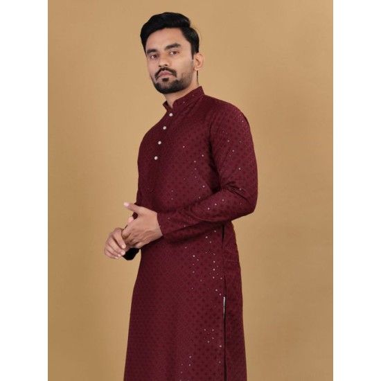 Heavy Golden Mirror Cotton Rayon Men's Kurta with Pajama Set