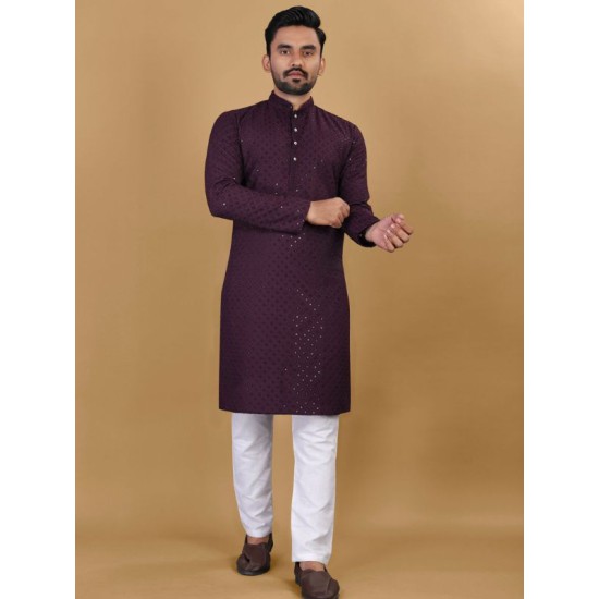 Heavy Golden Mirror Cotton Rayon Men's Kurta with Pajama Set