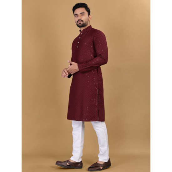 Heavy Golden Mirror Cotton Rayon Men's Kurta with Pajama Set