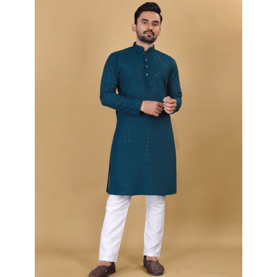 Heavy Golden Mirror Cotton Rayon Men's Kurta with Pajama Set