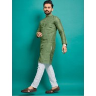 Soft Silk Thread Embroidery Men's Kurta with Pajama Set