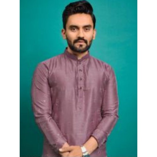 Soft Silk Thread Embroidery Men's Kurta with Pajama Set