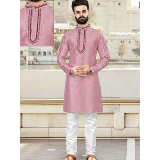 Soft Silk Embroidery Men's Kurta with Pajama Set