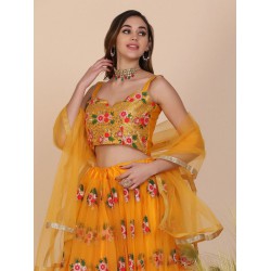 Yellow Floral Embroidery Heavy Net Lehenga Choli Readymade