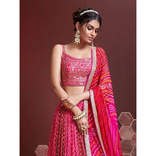 Pink Chinon Latest Embroidered Designer Lehenga Choli