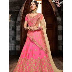 Pink Lemon Silk Zari Embroidery Bridal Lehenga Choli Readymade