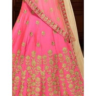 Pink Lemon Silk Zari Embroidery Bridal Lehenga Choli Readymade