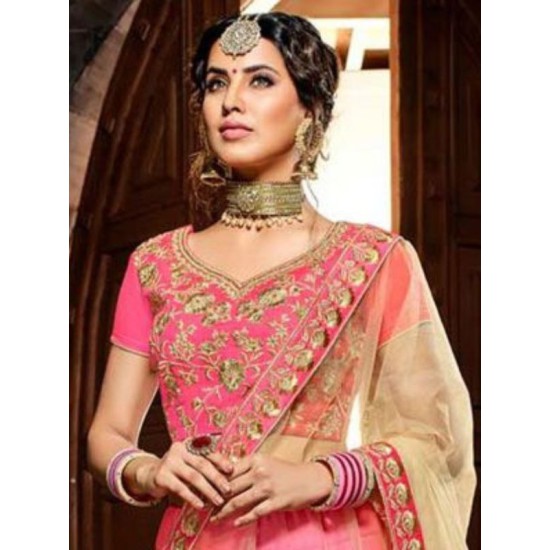 Pink Lemon Silk Zari Embroidery Bridal Lehenga Choli Readymade