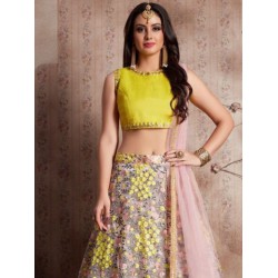 Yellow Floral Embroidery Multi Soft Net Lehenga Choli Readymade