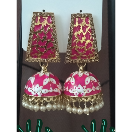 Traditional HandCraft Stone Work Jhumka Meena Kari Earring