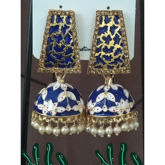 Traditional HandCraft Stone Work Jhumka Meena Kari Earring