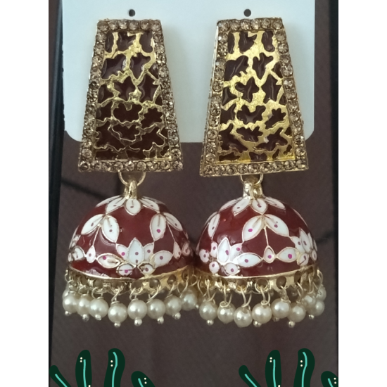 Traditional HandCraft Stone Work Jhumka Meena Kari Earring