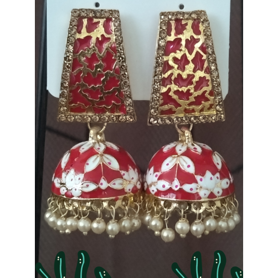 Traditional HandCraft Stone Work Jhumka Meena Kari Earring