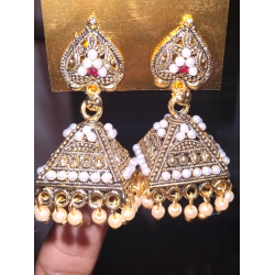 Traditional Gold and Black Colors beads Jhumka Earrings