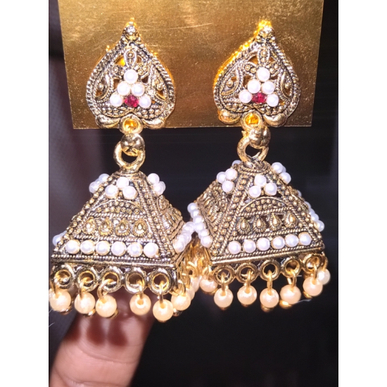 Traditional Gold and Black Colors beads Jhumka Earrings