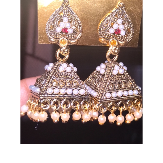 Traditional Gold and Black Colors beads Jhumka Earrings