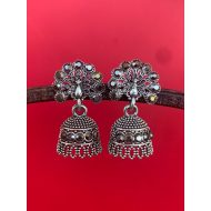 Peacock Small Oxidized Jhumki Earrings