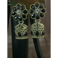 Flower design Stone Work Gold plated Jhumka Earring