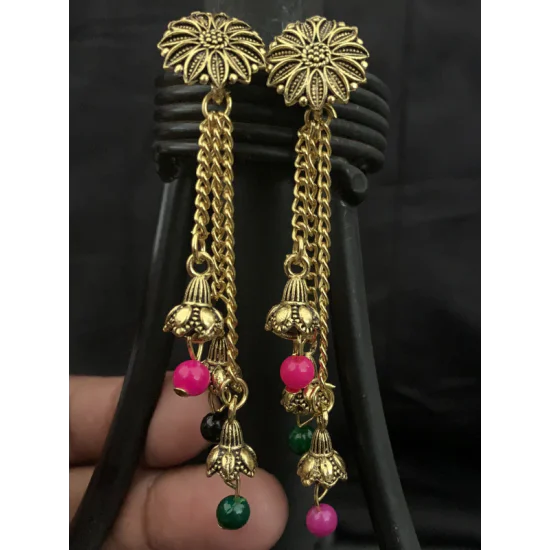 Buy FAABIIE Elegant Chand Shaped 3 Layered Gold Plated with White Beads  Hand Crafted Designer Jhumka/Jhumki Drop Earrings for Women &  Girls(EARTRGJ47) at Amazon.in