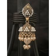 Gold Plated Black Colors Beads Pearl Finish Jhumka Earring