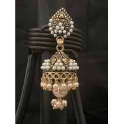 Gold Plated Black Colors Beads Pearl Finish Jhumka Earring