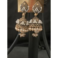 Gold Plated Black Colors Beads Pearl Finish Jhumka Earring