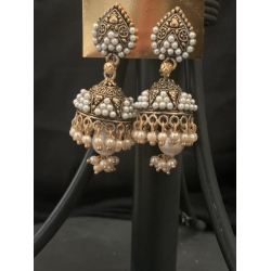 Gold Plated Black Colors Beads Pearl Finish Jhumka Earring