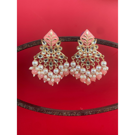 Hand crafted Gold Plated Chand Bali Enamel Earrings