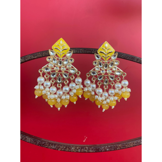 Hand crafted Gold Plated Chand Bali Enamel Earrings