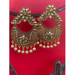 Traditional Kundan Dangle Pearl Stud Earrings for women