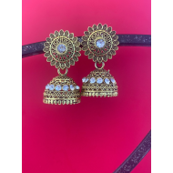 Sun Flower design Stone Work Gold plated Jhumka Earring