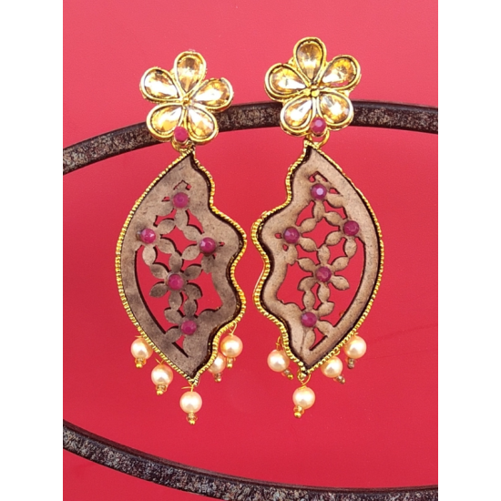 Gold Plated Wooden Designing Dangler Earring