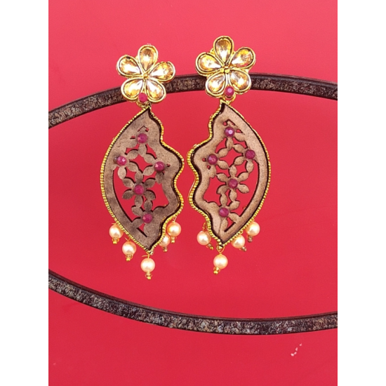 Gold Plated Wooden Designing Dangler Earring