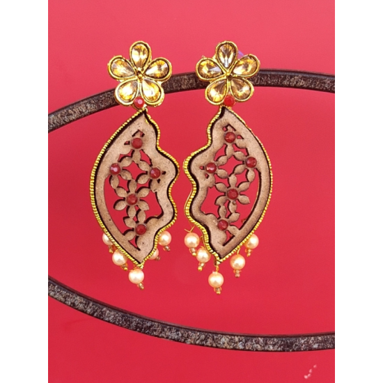 Gold Plated Wooden Designing Dangler Earring