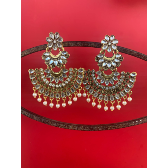 Latest Two Layer Kundan Stoned Pearl Statement Chandbali Earrings